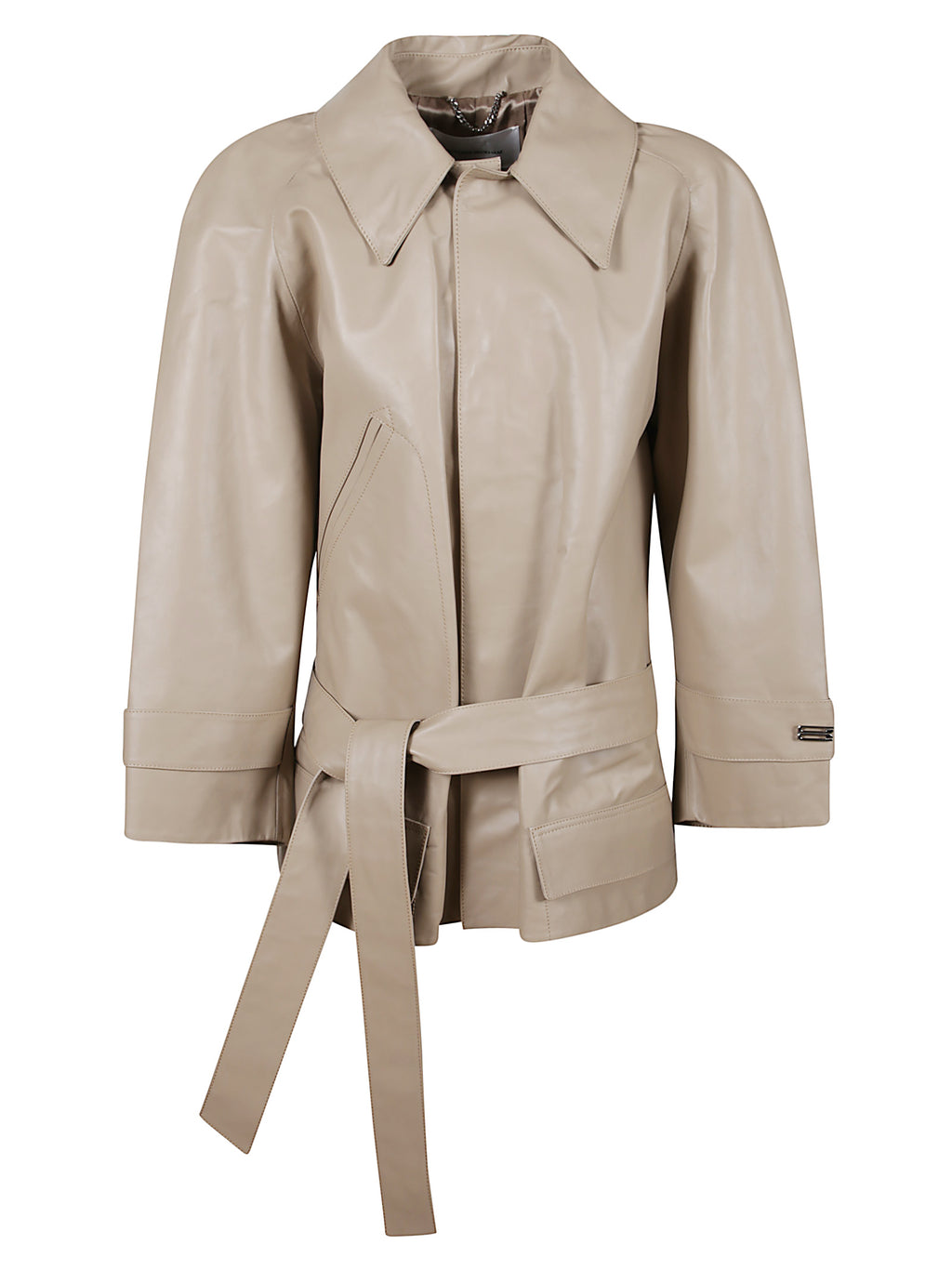 CROPPED BELTED LEATHER TRENCH