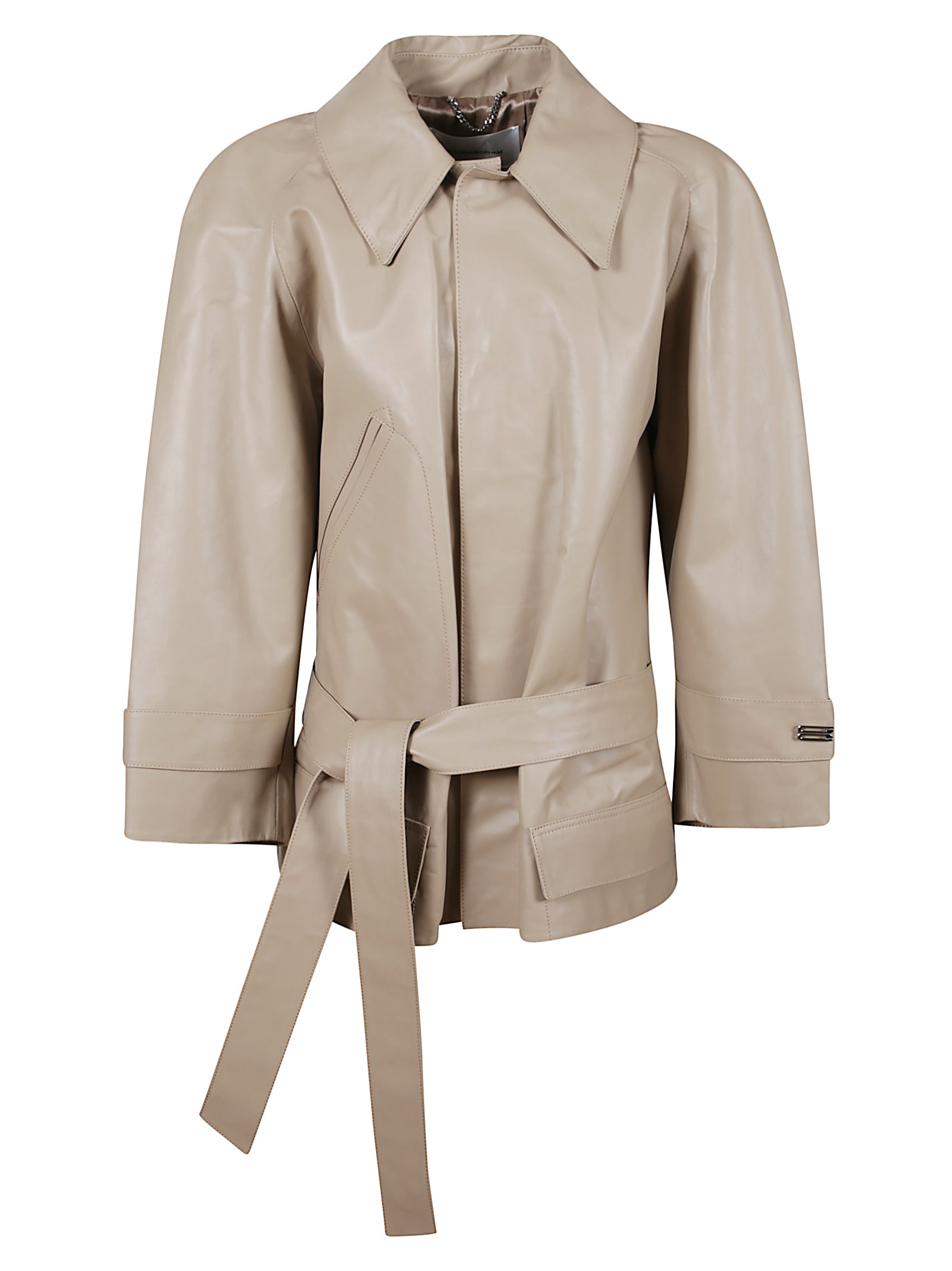 CROPPED BELTED LEATHER TRENCH